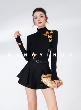 MD依诺【蝴蝶夜曲】2025秋季新款设计感显瘦气质时尚重工蝴蝶上衣