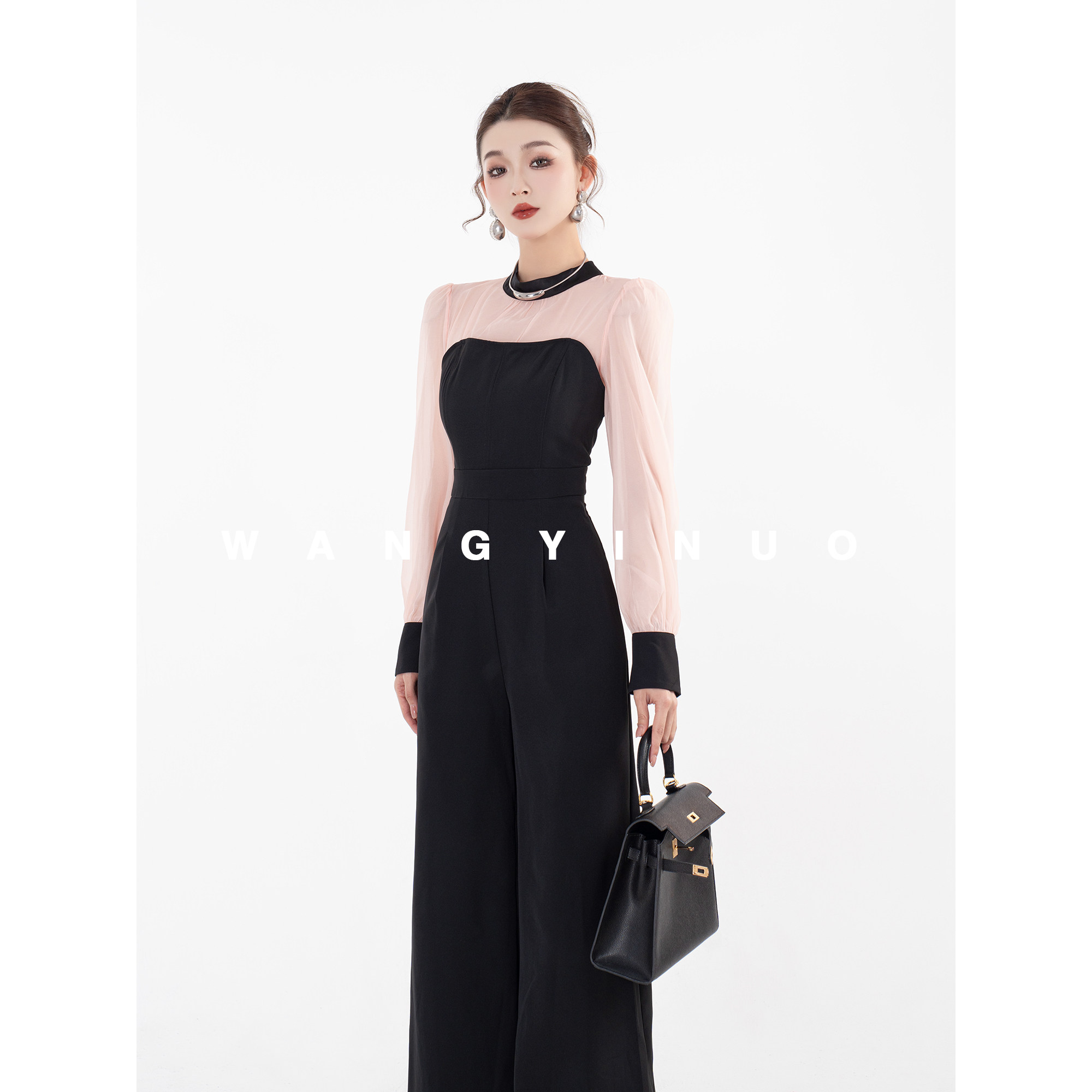 MD依诺【日落余晖】2025春季新款显瘦长袖时尚百搭撞色拼接连体裤