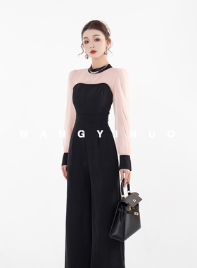 MD依诺【日落余晖】2025春季新款显瘦长袖时尚百搭撞色拼接连体裤