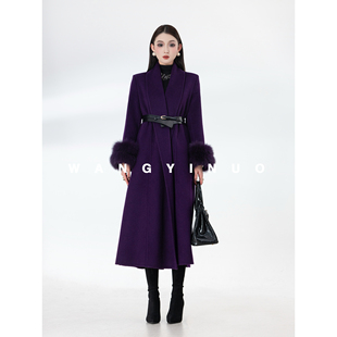 气质保暖长款 MD依诺 款 2025冬季 通勤休闲羊毛毛呢外套 紫雾柔光