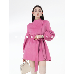 粉雾桃心 翻领保暖气质长袖 2025冬季 休闲时尚 羊毛外套 款 MD依诺
