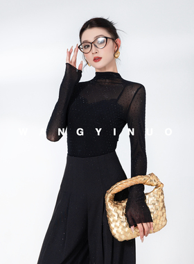 MD依诺【星钻公主】2025春季黑色时尚轻奢气质欧若风显瘦上衣