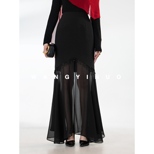 MD依诺【构想春日】2026春季时尚设计显瘦气质拼接蕾丝流苏半身裙