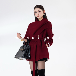 圣诞宾果 系带保暖气质长袖 2025冬季 休闲时尚 羊毛外套 款 MD依诺