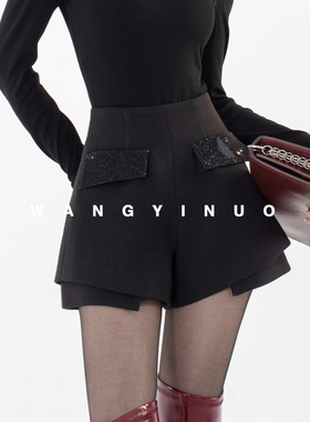 MD依诺【怦然心动】2026春季新品百搭黑色设计师时尚显瘦高腰短裤