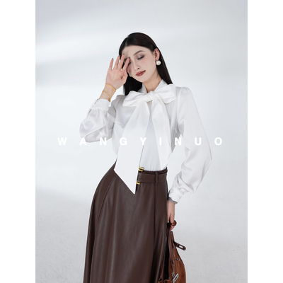 MD依诺【海鸥飞行】2025秋冬新品时尚轻奢气质显瘦蝴蝶结长袖上衣