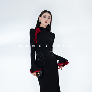 内搭半高领时尚 2025秋冬立体花朵修身 打底上衣 向美生花 MD依诺