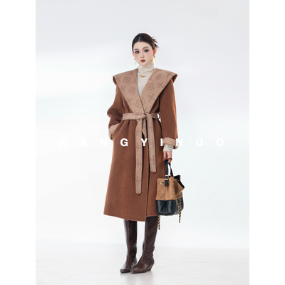 MD依诺【巴塞罗娜】2025冬款显瘦百搭气质通勤设计感连帽羊毛外套