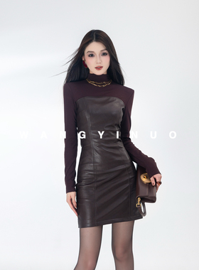 MD依诺【艺术灵光】2025气质长袖时尚休闲百搭打底修身拼接连衣裙