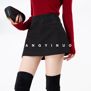 显瘦气质网红洋气高腰烫钻百搭短裤 MD依诺 款 2025冬季 黑曜千金