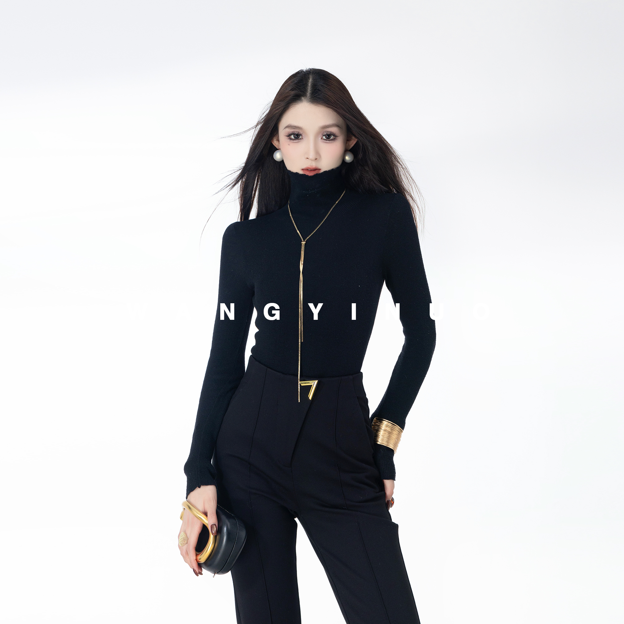 MD依诺【漫步米兰】2025秋季新款修身时尚设计感气质高领羊毛毛衣