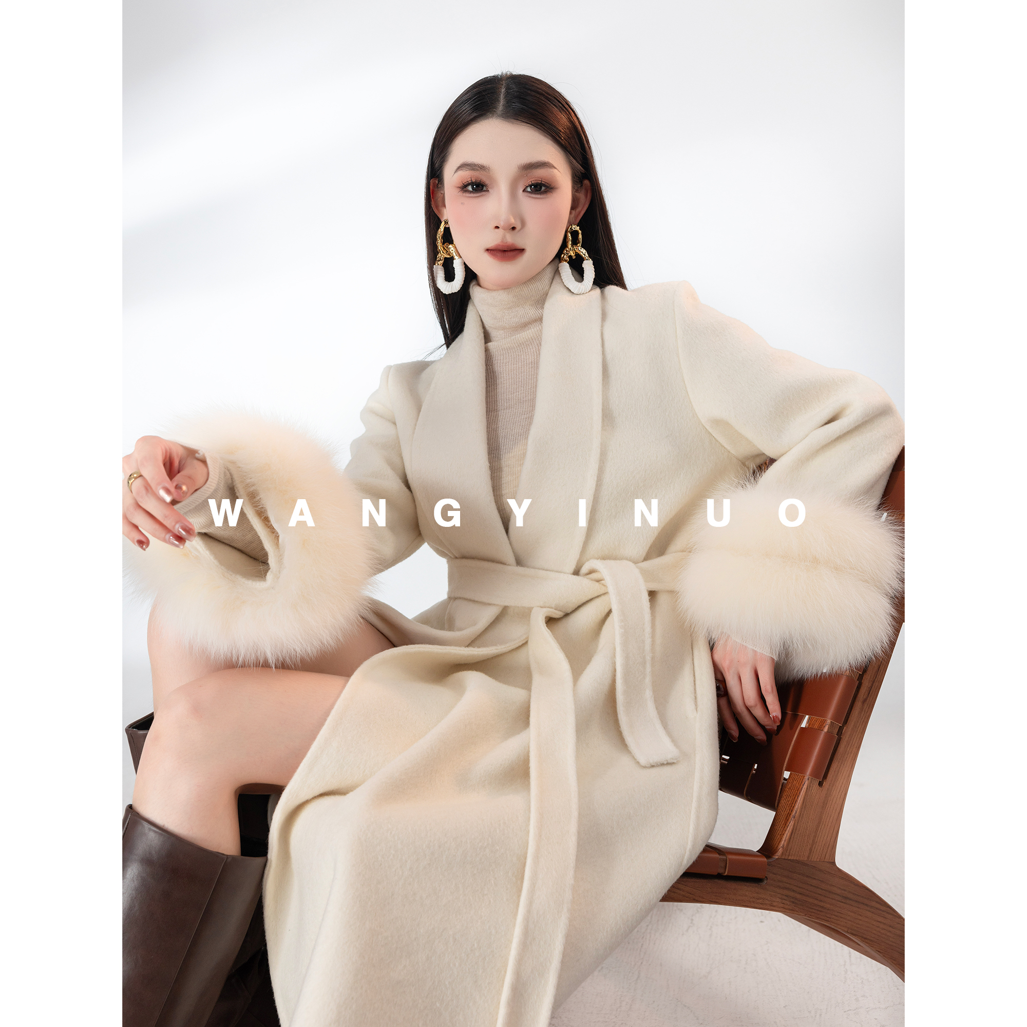MD依诺【冰山美人】2025冬季新款减龄轻奢气质时尚绵羊毛大衣外套