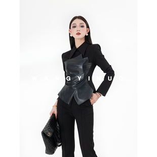 秋冬搭子 百搭气质长袖 2025冬季 时尚 收腰拼接皮衣上衣 款 MD依诺