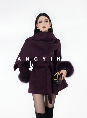 MD依诺【色调焦点】2025冬季款休闲时尚系带保暖气质轻奢羊毛外套