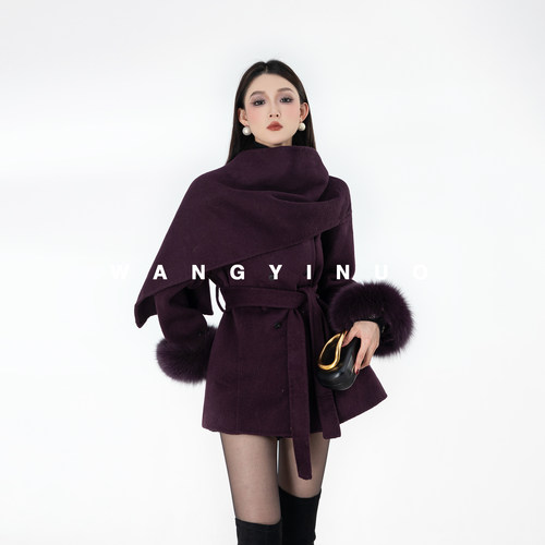 MD依诺【色调焦点】2025冬季款休闲时尚系带保暖气质轻奢羊毛外套