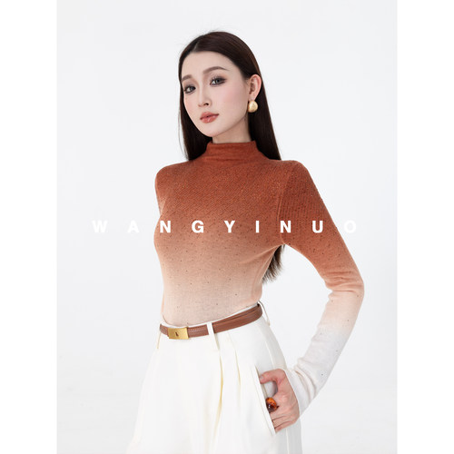 MD依诺烫钻闪闪高领针织衫女款秋冬季法式洋气高级感长袖打底上衣
