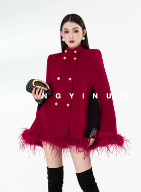 MD依诺【晨昏奇遇】2026年新款加棉保暖气质优选斗篷拼接羽毛外套