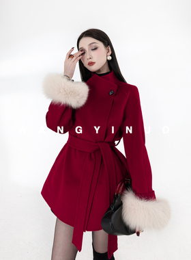 MD依诺【顶流千金】2025冬季气质时尚设计师系带显瘦长袖羊毛外套