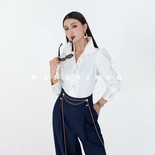 收腰显瘦百搭长袖金扣通勤衬衫