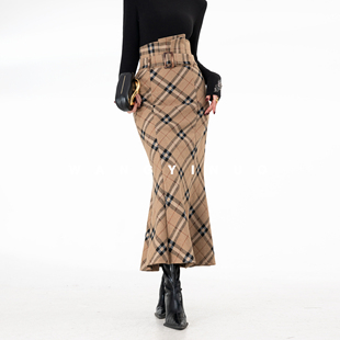 高腰时尚 2025冬款 格纹复古百搭气质新潮半身裙 奶咖龙猫 MD依诺