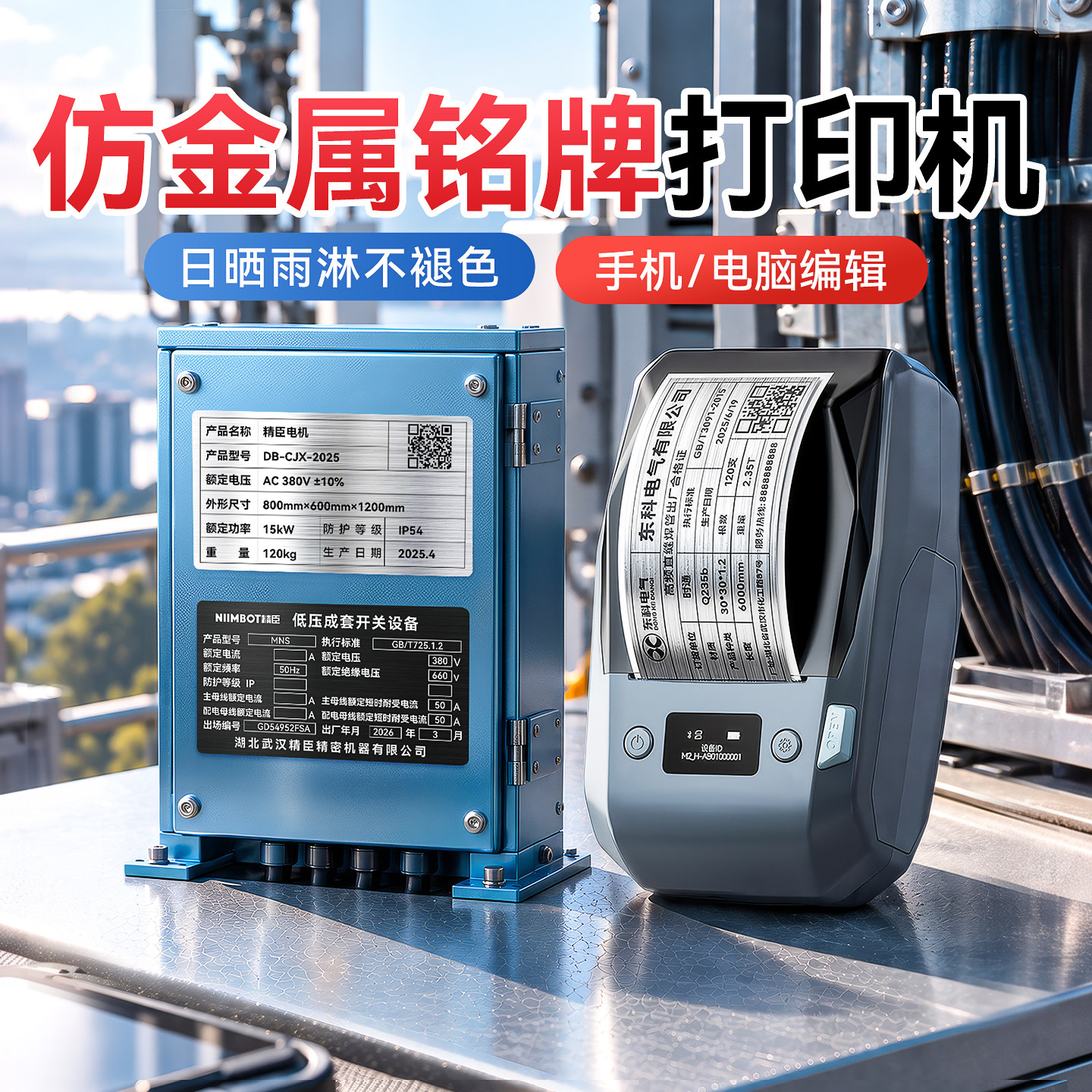精臣M2/M3设备铭牌标签打印机小型机器哑银合格证动力柜机械标牌拉丝银商标配电箱仿金属标识牌热转印标签机