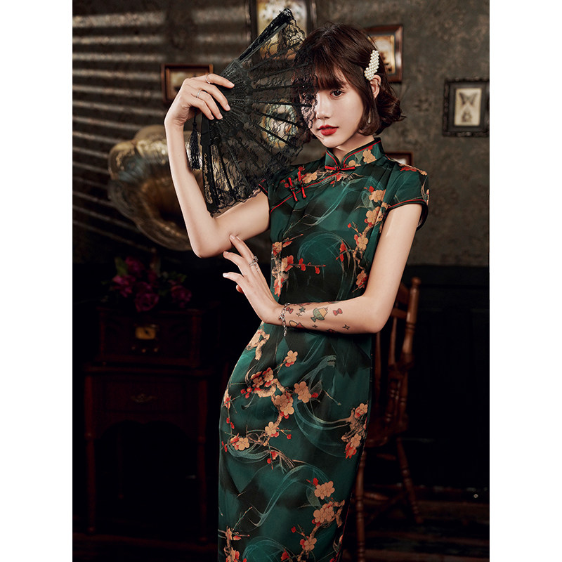 民国老上海旗袍长款气质名媛少女改良版复古高雅中国风走秀连衣裙