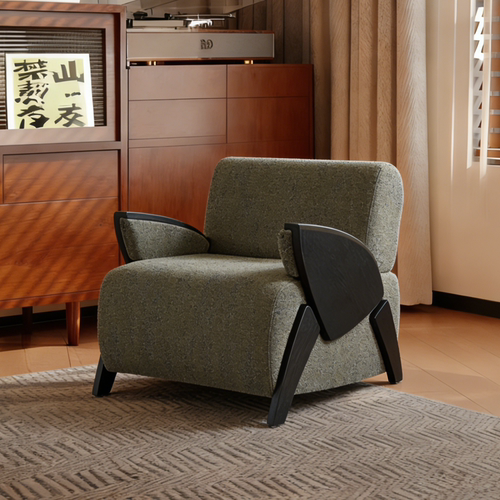 北欧诧寂风设计师款实木沙发椅