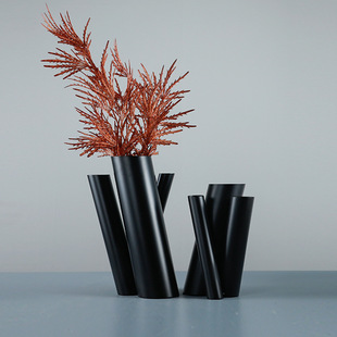 现代轻奢黑色金属交叉圆筒花器家居客厅样板房餐桌台面个性摆件