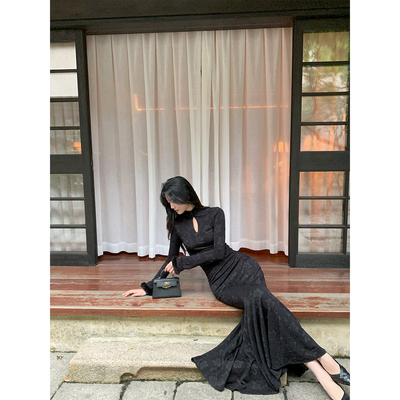 Norain不下雨黑色收腰鱼尾旗袍