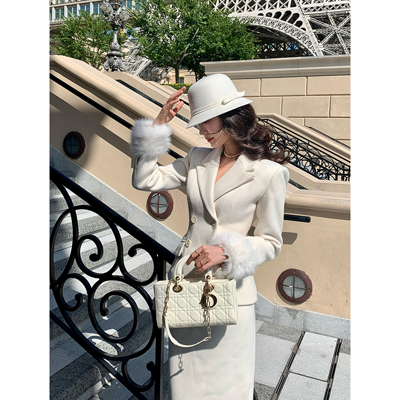 Norain不下雨 【6折清仓】千金风气质毛呢套装女收腰外套半身裙