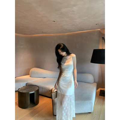 Norain不下雨 白色新中式两件套薄纱吊带连衣裙女夏季气质裙子