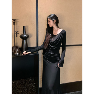 连衣裙女收腰显瘦修身 绝美蕾丝拼接v领长袖 长裙 法式 Norain不下雨