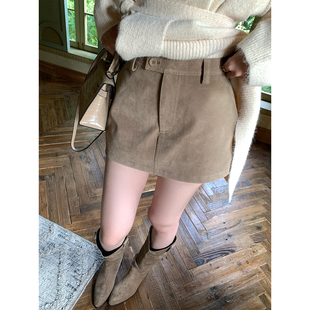 Norain不下雨 高腰a字麂皮短裙女2025秋冬新款修身显瘦外穿半身裙