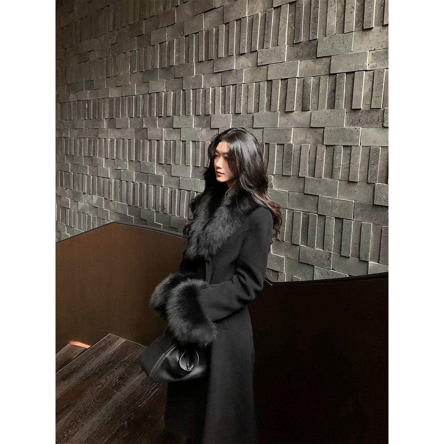 Norain不下雨黑色狐狸毛领收腰全羊毛双面呢大衣女冬季新款厚外套,女装/女士精品,毛呢外套,淘宝优惠券,粉丝福利购,淘宝优惠卷