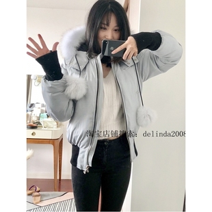 【大牌专供】枫叶国 小剪刀手羽绒服 芬兰银狐毛球短款夹克羽绒衣