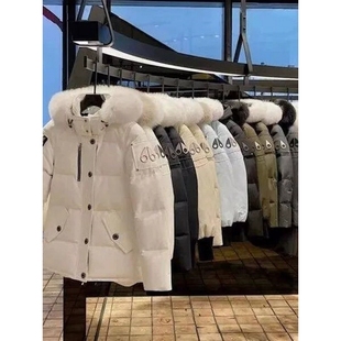 【惊!折扣】加拿大剪刀羽绒服短款3q户外防水情侣款滑雪服大毛领