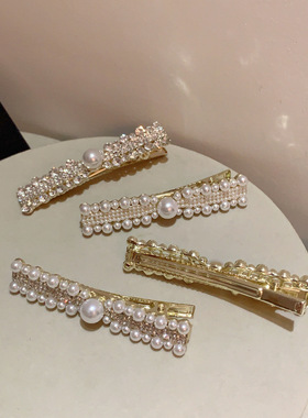 轻奢级感珍珠水钻发夹2024新款侧边刘海夹前额碎发夹网红一字夹