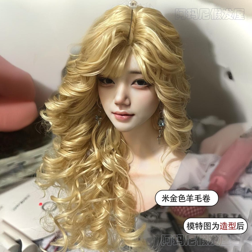 绵羊卷卷假发女米金色长卷发秋冬泡面头羊毛卷洋娃娃lolita全头套