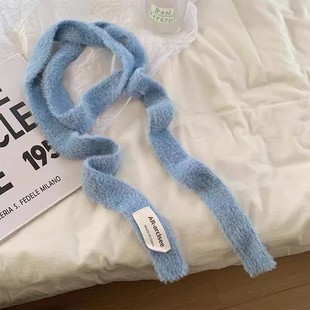 细长条窄小围巾女款挂脖子飘带秋冬季装饰护颈丝带系保暖纯色围脖