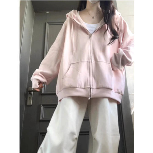 粉色卫衣女2025新款春秋开衫外套