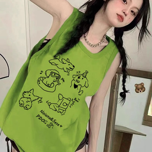 纯棉吊带坎肩跨栏背心无袖t恤女夏外穿高级感宽松慵懒风挂脖上衣