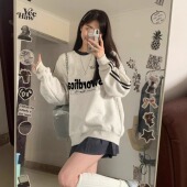 加绒加厚圆领卫衣女2025新款 秋冬季 小个子宽松韩系慵懒风无帽上衣