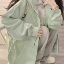 正肩卫衣外套女2025早秋季 拉链上衣 小个子宽松韩系慵懒风连帽开衫