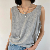 纯棉吊带运动坎肩背心无袖 t恤女夏季 设计感小众外穿宽松挂脖上衣