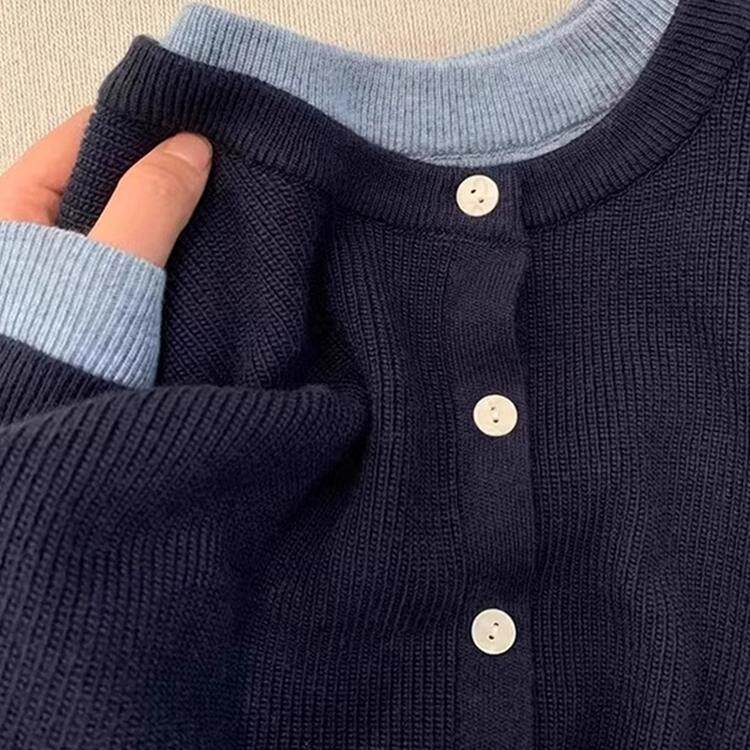 高级感假两件圆领针织衫女早秋季