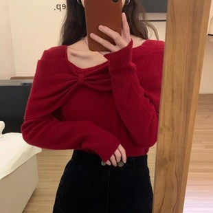 小心机蝴蝶结毛衣针织内搭打底衫女早秋季氛围感穿搭韩系修身上衣