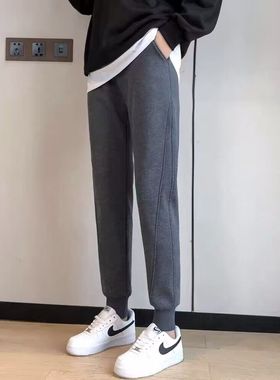 加绒运动裤子女秋冬外穿卫裤小个子高腰显瘦直筒哈伦休闲束脚长裤