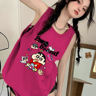 t恤女2025夏外穿慵懒风宽松篮球服上衣 纯棉吊带运动跨栏背心无袖
