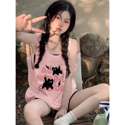 纯棉吊带运动跨栏背心无袖t恤女