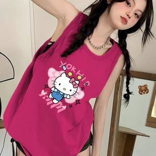 t恤女夏外穿慵懒风宽松篮球服挂脖上衣 纯棉吊带运动跨栏背心无袖